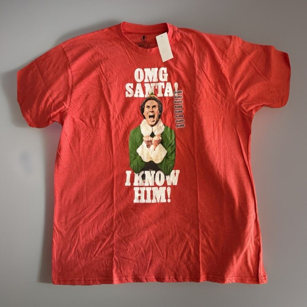 NWT OMG SANTA ELF Movie Will Ferrell Buddy Red Short Sleeve Tee Sz 2X ADULT B9
